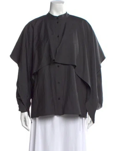 Pre-owned Loulou Studio Virgin Wool Mock Neck Button-up Top In Gray