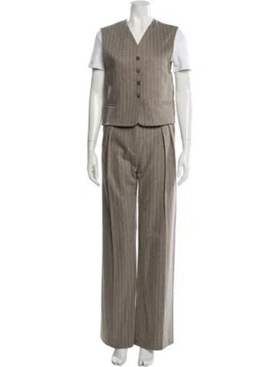 Pre-owned Loulou Studio Virgin Wool Striped Pant Set In Brown