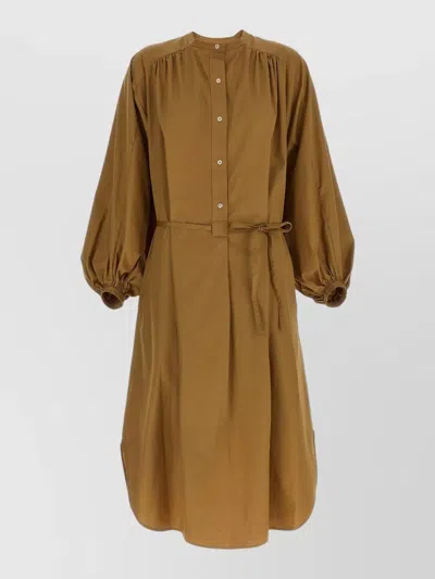 Loulou Studio Vitti Dress Belted Waist Long Balloon Sleeves In Brown