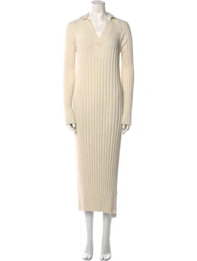 Pre-owned Loulou Studio V-neck Long Dress In White