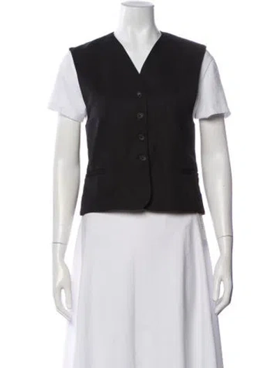 Pre-owned Loulou Studio V-neck Short Sleeve Button-up Top In Black