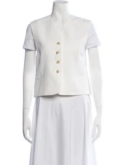 Pre-owned Loulou Studio V-neck Short Sleeve Button-up Top In White