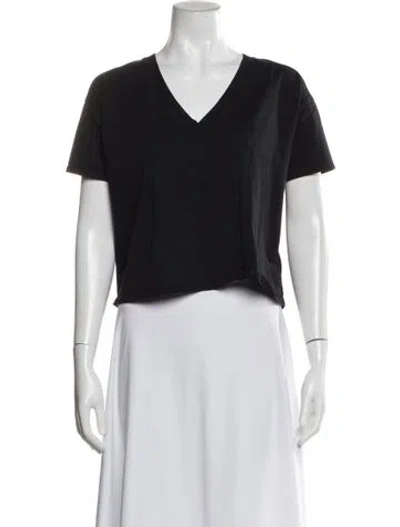 Pre-owned Loulou Studio V-neck Short Sleeve Crop Top In Black