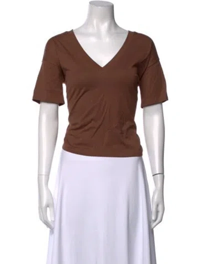 Pre-owned Loulou Studio V-neck Short Sleeve T-shirt In Brown