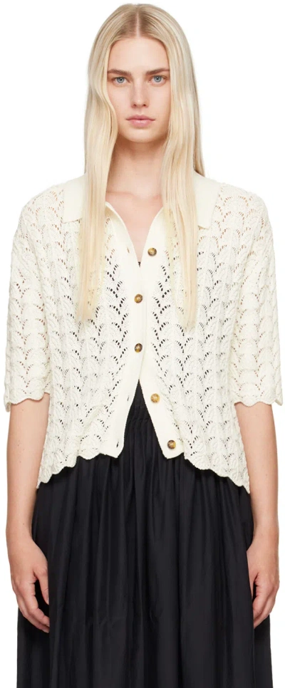 Loulou Studio Adria Short Sleeve Cardigan In White