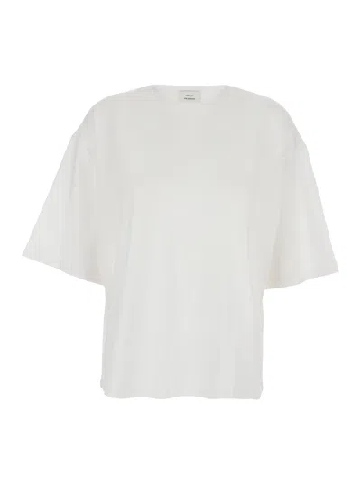 Loulou Studio White Crew Neck T-shirt With Dropped Shoulder And Boxy Design In Cotton Woman