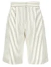 Loulou Studio Front Pleated Striped Bermuda Shorts With Pockets In White