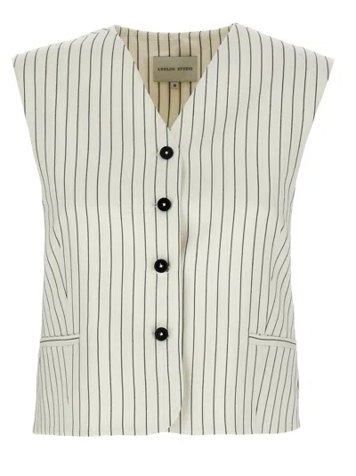 LOULOU STUDIO WHITE PINSTRIPE VANUA VEST