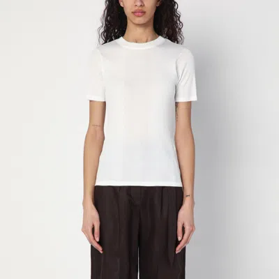 Loulou Studio Crew Neck Ribbed Short Sleeve Top In White
