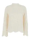 Loulou Studio White Sweater With Mock Neck And All-over Embroidery In Silk Woman In White