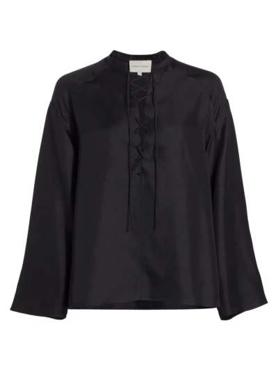 Loulou Studio Women's Zamia Silk Lace-up Blouse In Black