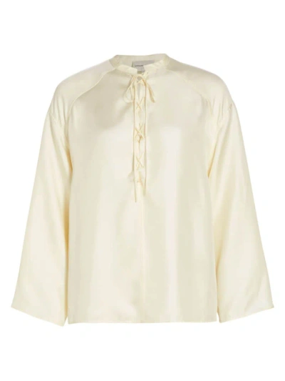 Loulou Studio Zamia Silk Lace-up Top In Soft Vanilla