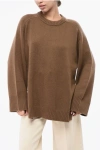 Loulou Studio Wool And Cashmere Safi Crew-neck Sweater With Maxi Side Doub In Brown