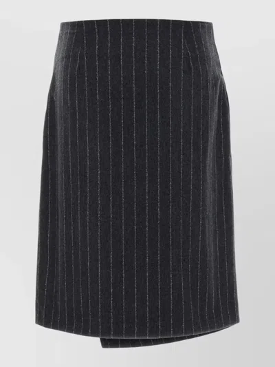 Loulou Studio Wool Blend Mason Skirt Wrap Pinstripe In Black