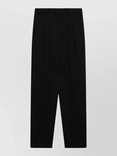 Loulou Studio Wool Blend Pleated Trousers Belt Loops Pockets In Black