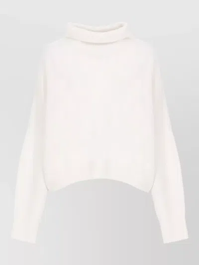 Loulou Studio Wool Crewneck Sweater Dropped Shoulder Turtleneck In White