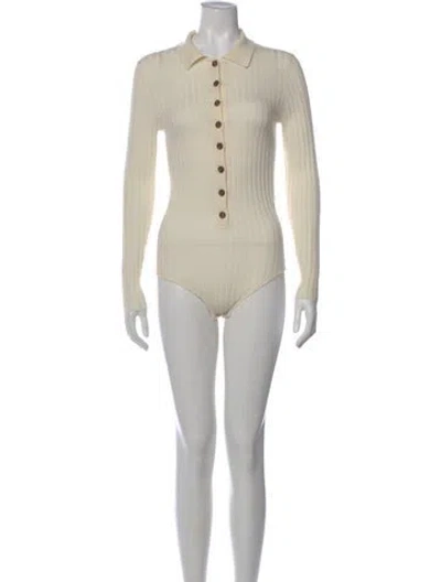Pre-owned Loulou Studio Wool Long Sleeve Bodysuit In Neutral