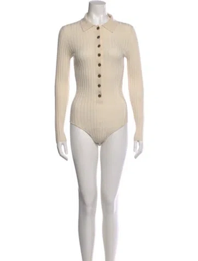 Pre-owned Loulou Studio Wool Long Sleeve Bodysuit In Neutrals