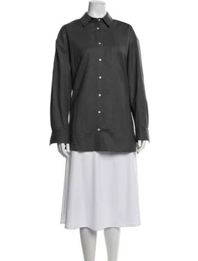 Pre-owned Loulou Studio Wool Long Sleeve Button-up Top In Gray