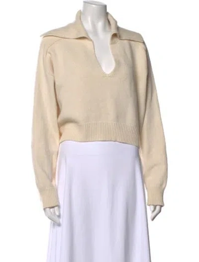 Pre-owned Loulou Studio Wool V-neck Sweater In Neutral