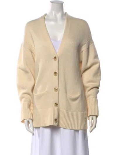 Pre-owned Loulou Studio Wool V-neck Sweater In Neutrals