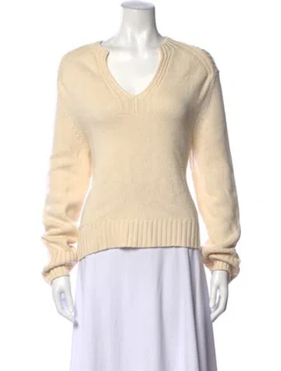 Pre-owned Loulou Studio Wool V-neck Sweater In Neutrals