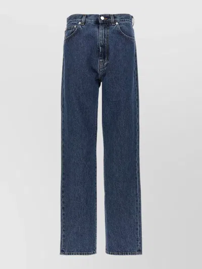 Loulou Studio Wular Jeans Belt Loops Contrast Stitching In Blue
