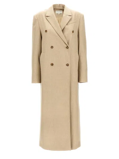 Loulou Studio 'zeno' Long Double-breasted Coat With Back Vent In Beige
