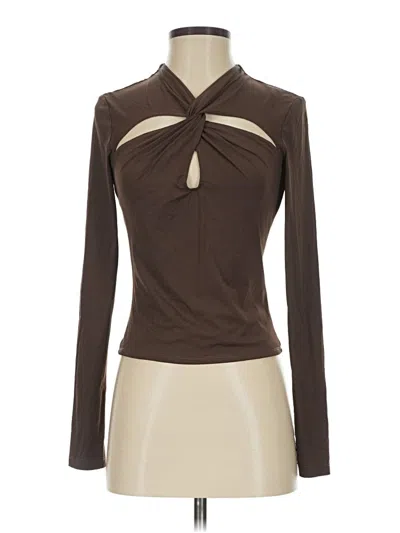 Pre-owned Louna Long Sleeve Top Brown Keyhole Neckline Tops