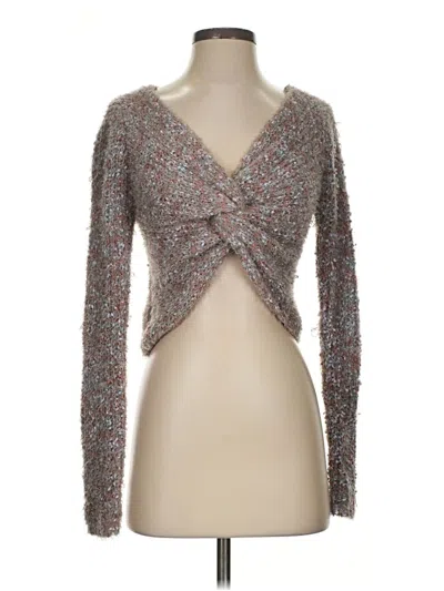 Pre-owned Louna Long Sleeve Top Gray Plunge Neckline Tops