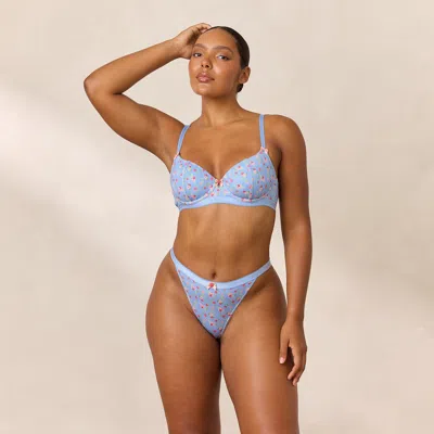 Lounge Rosebud Ribbed Balcony Bra In Blue