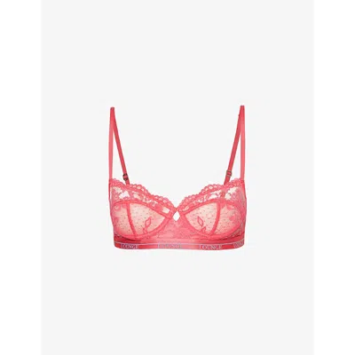 Lounge Underwear Womens Hot Pink Blossom Floral-embroidered Stretch-lace Bra