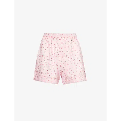 Lounge Underwear Womens Pink Floral-pattern Mid-rise Cotton Shorts