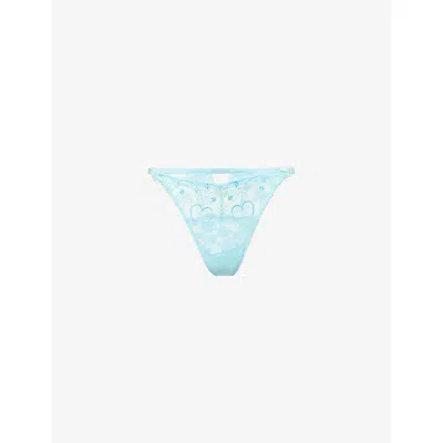 Lounge Underwear Womens Gardenia Embroidered Mesh Thong Blue