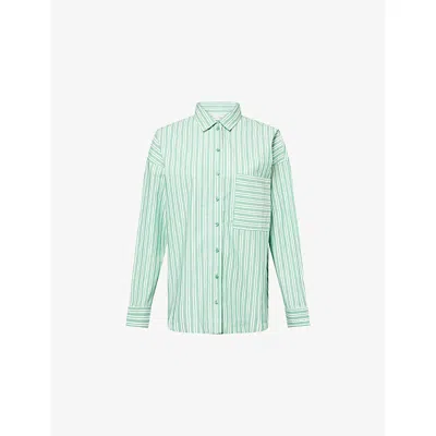 Lounge Underwear Womens Oversized Pinstripe Cotton Shirt Green