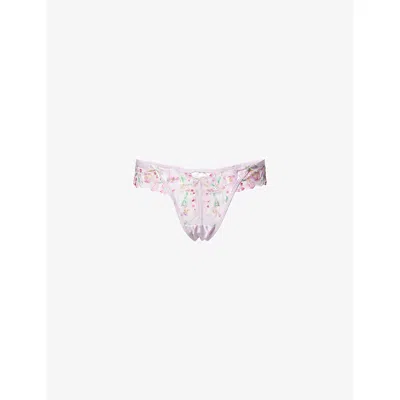 Lounge Underwear Womens Pink Lucielle Floral-embroidery Lace Thong