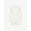 Lounge Underwear Womens Pointelle Long-sleeve Stretch-cotton Romper White Xs