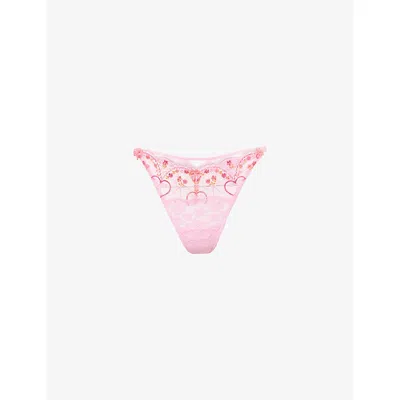 Lounge Underwear Womens  Gardenia Embroidered Mesh Thong In Pink