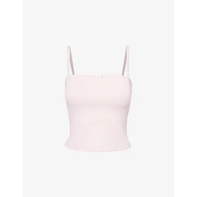 Lounge Underwear Womens  Pointelle Square-neck Stretch-woven Pyjama Top In Pink
