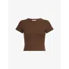 Lounge Underwear Womens Chocolate Waffle Baby Round-neck Stretch-woven T-shirt Xs In Chocolate