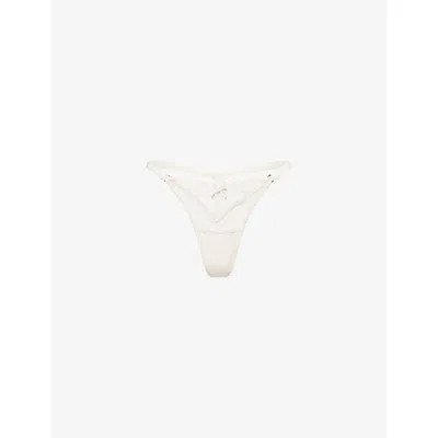 Lounge Underwear Womens Bridal Isabella Embroidered Satin And Mesh Thong White