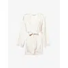 Lounge Underwear Womens White Bridal Lace-trim Satin Robe In White