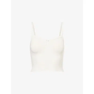 Lounge Underwear Womens White Pointelle Cropped Stretch-cotton Cami Pyjama Top Xs