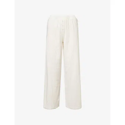 Lounge Underwear Womens White Pointelle Straight-leg Mid-rise Stretch-woven Pyjama Bottoms