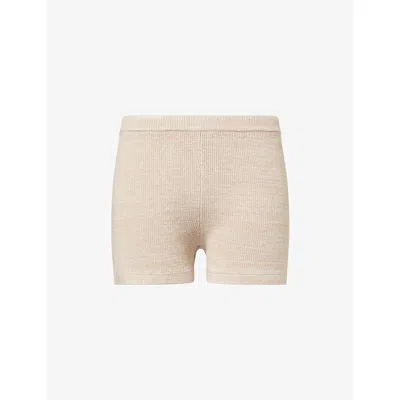 Lounge Womens Beige Marl Logo-embroidered Ribbed Stretch-knit Shorts In Pink