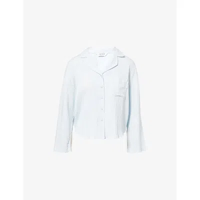 Lounge Womens Blue Crinkle Camp-collar Woven Pyjama Top