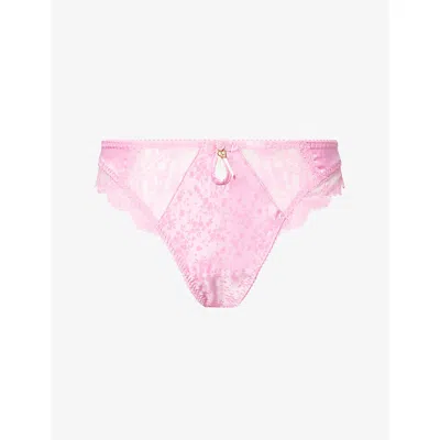Lounge Womens Dark Pink Oriana Embroidered Satin Thong