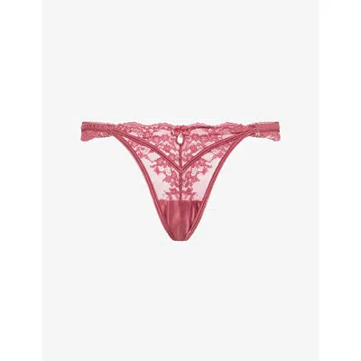 Lounge Womens Enchant Semi-sheer Stretch-lace Thong Rhubarb In Pink