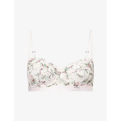 Lounge Womens Soft Pink Floral Entice Floral-print Balcony Lace Bra In White