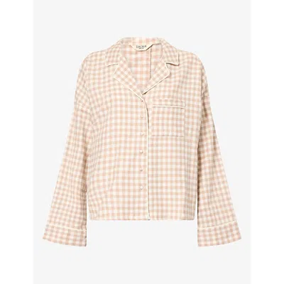 Lounge Womens Gingham Cotton Pyjama Shirt Beige Xs In Neutral